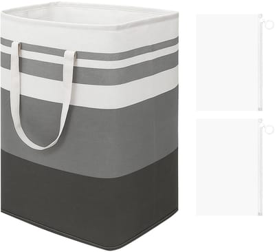 Dailygoods- Wasmand 75 liter - Opvouwbaar - 2 Opbergzakken met Ritssluiting - Waszak met Handvat - Grote Wasverzamelaar - Grijs/Wit