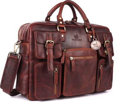 DE LAMASSU® Dorian Leren Aktetas 17 inch – Unisex Business Laptoptas van Echt Leer – Vintage Werktas met 5 Vakken