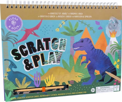 Floss & Rock Scratch and Play Tekenboek, Dino - 26.5 x 20.5 x 1.5cm - Multi