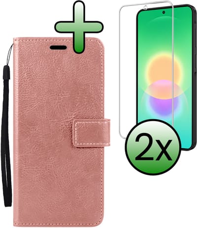 Hoesje Met 2x Screenprotector - Geschikt voor Samsung Galaxy A27 - Luxe Pasjeshouder - Bookcase Portemonee - Flip Case - Kunstleer Book Case - Flipcase Hoes - Book Cover - Walletcase - Portemonneehoes - Rosé goud