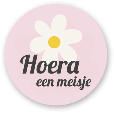 25x Hoera, een meisje! Sluitstickers madelief – roze | 4 cm rond | 25 stuks | geboortestickers voor kaartjes, traktaties en bedankjes