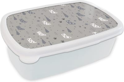 Broodtrommel Wit - Lunchbox - Brooddoos - Sokken - Patronen - Kerst - 18x12x6 cm - Volwassenen