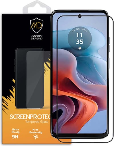 MobyDefend Screenprotector - Geschikt voor Motorola Moto G34 - Screensaver Met Zwarte Randen - Gehard Glas