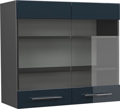 Vicco Fame-Line Glazen keukenkast – 80 cm Donkerblauw hoogglans