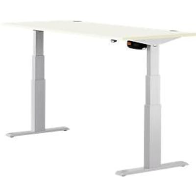 Schäfer Shop Select ERGO-T bureau, elektrisch in hoogte verstelbaar, rechthoekig, T-voet, B 1600 x D 800 x H 640-1300 mm, wit/blank aluminium