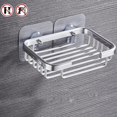 Boor Gratis Zeepbakje Houder Wandmontage Opbergrek Houder Keuken Spons Opbergplank Badkamer Zeep Opbergmand zilver