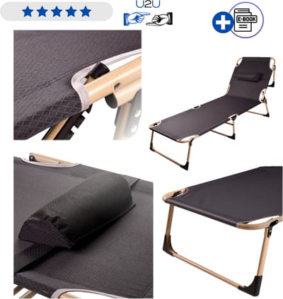 Opvouwbaar Campingbed met Verstelbare Hoofdsteun en Kussen - Inklapbaar Veldbed voor Camping Tuin en Logeerkamer - Camping Ligbed met Stalen Frame - Oxford Polyester Reisbed - Belastbaar tot 120 kg - Compact Outdoor Slaapbed Grijs Met Ebook