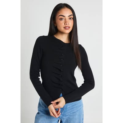 boohoo Dames Vest Met Ruches Sluiting En Knoopsluiting | Black | Maat: Large
