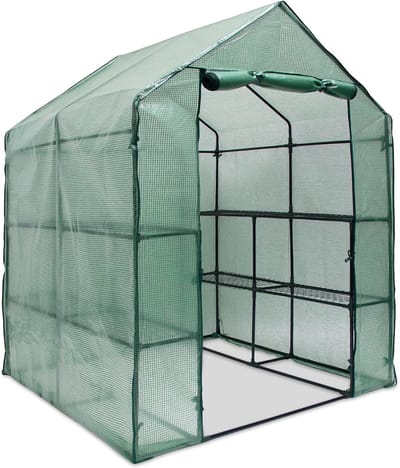 Famanu - Tuinkas met rekken, 8 plateaus, staal, begaanbaar, HxBxD: ca. 195 x 140 x 140 cm, tomatenkas, groen