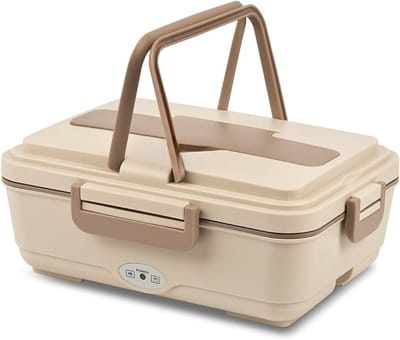 TIM® Elektrische Lunchbox - Lunchbox Elektrisch - Broodtrommel Elektrisch - 3 in 1 - 1,8L - Beige / Bruin - 26cm x 19cm x 10cm