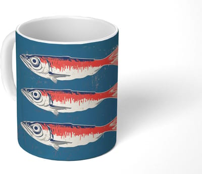 Mok - Koffiemok - Vissen - Rood - Blauw - Mokken - 350 ML - Beker - Koffiemokken - Theemok
