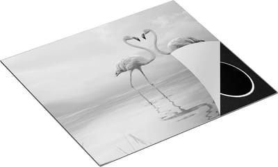 Chefcare Inductie Beschermer Twee Flamingo's in een Hartjes Vorm - Zwart Wit - 60x50 cm - Afdekplaat Inductie - Kookplaat Beschermer - Inductie Mat