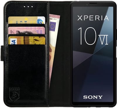 Rosso Element Geschikt voor Sony Xperia 10 VI | Wallet Book Case | Portemonnee Hoesje | 3 Pasjes | Magneetsluiting | Stand Functie | Zwart