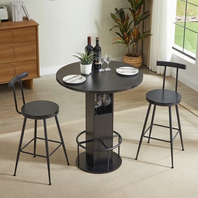 PHOEBE CAT Set tafel en stoelen - Tafel + 2 stoelen - Houten tafelblad - Metalen frame - Zwart