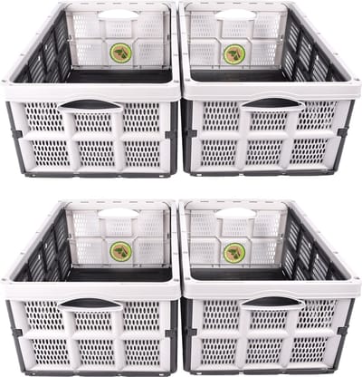 Opvouwbare Vouwkratten Grijs - Set van 4 (32 Liter) - Voor Boodschappen Doen, Kamperen & Klussen - Gemaakt van Gerecycled Plastic (50x21x33 cm)