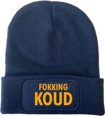 Wintermuts navy | fluor oranje - Fokking koud- soBAD. | Unisex | Skimuts | Muts | Kou | met grappige tekst | Winter | Beanie