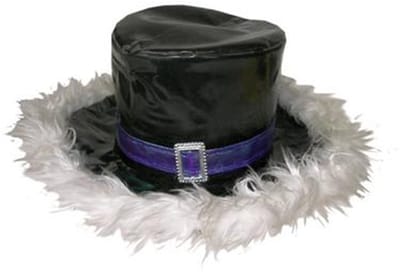 Funny Fashion Carnaval verkleed hoed pooier/pimp - zwart glans met pluche - volwassenen