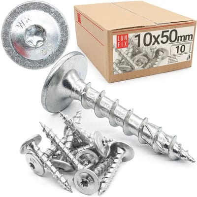 LUN FIX - Set paal schroeven - 10 stuks - 10x50 mm - Torx T30 - wit verzinkt
