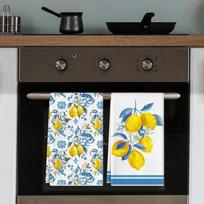Lemon Keukenhanddoek 2Pcs - Waterverf Ontwerp voor Lente & Zomer - Ideaal voor Keuken en Schoonmaken