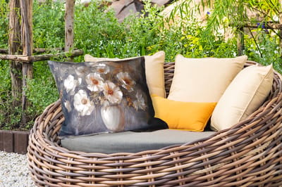 Buitenkussens - Tuin - Bloemen - Wit - Vaas - Modern - 50x30 cm