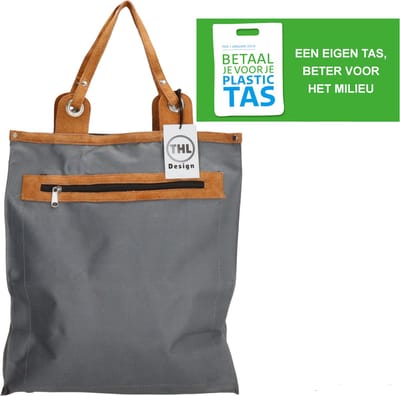 THL Design - Sterke Boodschappentas - Shopper - Leren Handvatten - Grijs