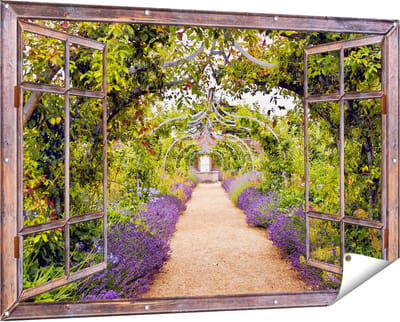 Gards Tuinposter Doorkijk Lavendel Pad - 150x100 cm - Tuindoek - Tuindecoratie - Wanddecoratie buiten - Tuinschilderij