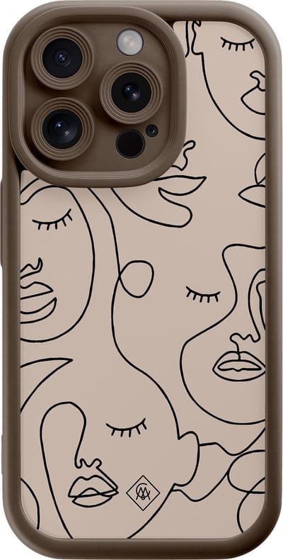 Casimoda® hoesje - Geschikt voor iPhone 15 Pro - Abstract Faces - Effen telefoonhoesje met lensbescherming - Siliconen/TPU - Backcover - Bruin/beige