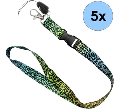 5 Keycords Luipaard Regenboog Print - Keycord - Lanyard - Sleutelkoord - Badgehouder - 51cm - 20mm - Luipaard Regenboog - 5 Stuks