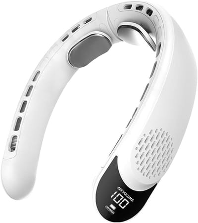 VHV Ventilator - Nekventilator - Ventilator Oplaadbaar - Ventilator Zonder Bladen - Draagbare Nekventilator Met 4 Turbostanden - Werkt Op Een 4000 Mah-Batterij - 3 Snelheden - Led-Display - Voor, Kantoor, Op Reis, Cadeau - Wit