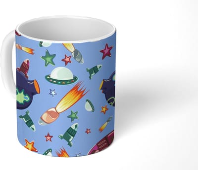 Mok - Koffiemok - Ruimte - Regenboog - Ufo - Raket - Design - Mokken - 350 ML - Beker - Koffiemokken - Theemok