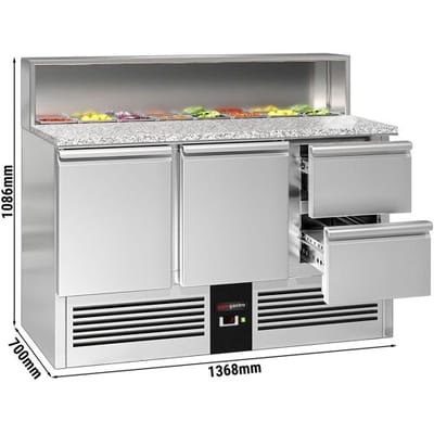 GGM Gastro Saladette PREMIUM - 1368mm - 2 Türen & 2 Schubladen - mit Edelstahlaufsatz für 8x GN 1/6 Zilver