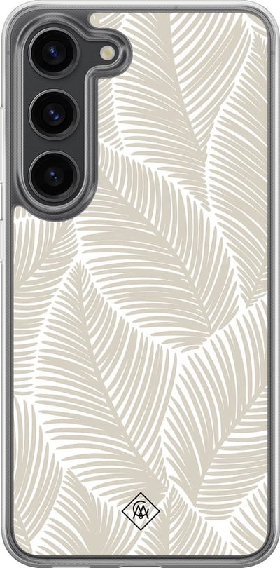 Casimoda® hoesje - Geschikt voor Samsung Galaxy S23 Plus - Palmy Leaves Beige - 2-in-1 case - Schokbestendig - Natuur - Verhoogde randen - Bruin/beige, Transparant