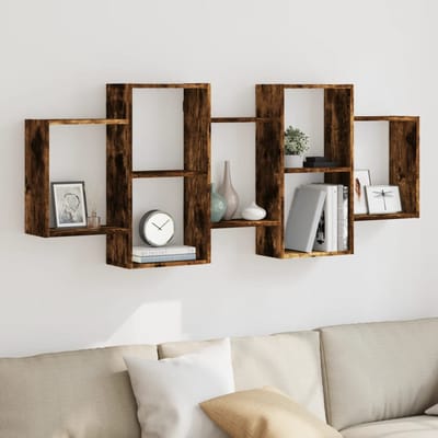 vidaXL - Wandschap - 159x18x65 - cm - bewerkt - hout - gerookt - eikenkleurig