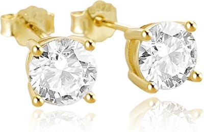 Elenza .925 Zilveren Studs met Gouden Plating en Zirconia – 6mm