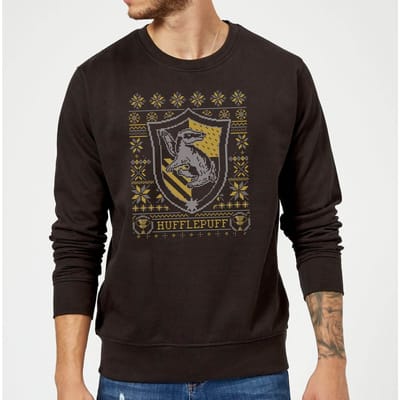 Harry Potter Hufflepuff Crest kersttrui - Zwart - S