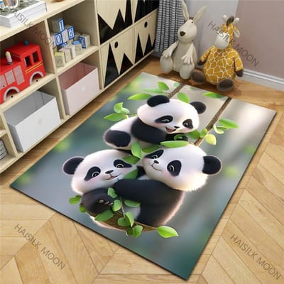Panda Cartoon Patroon Tapijt voor Woonkamer Slaapkamer Bedzijde Bank Vloermat Kind Speelmat Vloerkleed Groot Formaat Huisdecoratie 40x60cm (16x24in)