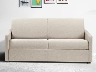 Vente-unique Driezitsslaapbank express van stof CALIFE - Licht grijs - Slaapoppervlak 140 cm - matras 18 cm