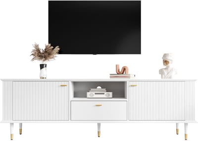 TV-Meubel - 150 cm - Met Open Vakken En Lades - Soft Close Scharnieren - Gelakt - Natuur