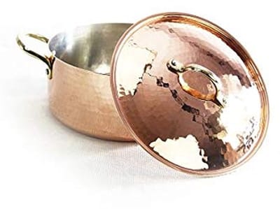 Koperen Pan - Koekenpan Deksel - Koken op Inductie - Druppelvrij Uitgieten - 20 cm - Koperkleurig