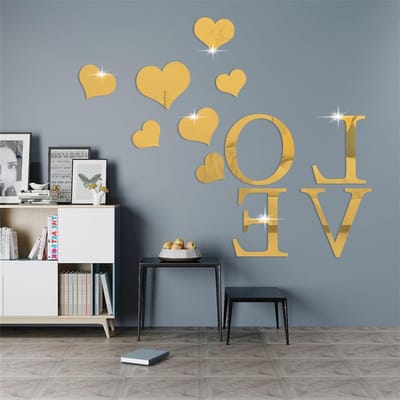 Liefde Hart Acryl Spiegel Muursticker voor Woonkamer en Slaapkamer, Zelfklevende Decoratie, Unieke Wandkunst en DIY Woondecoratie met Tekenletters