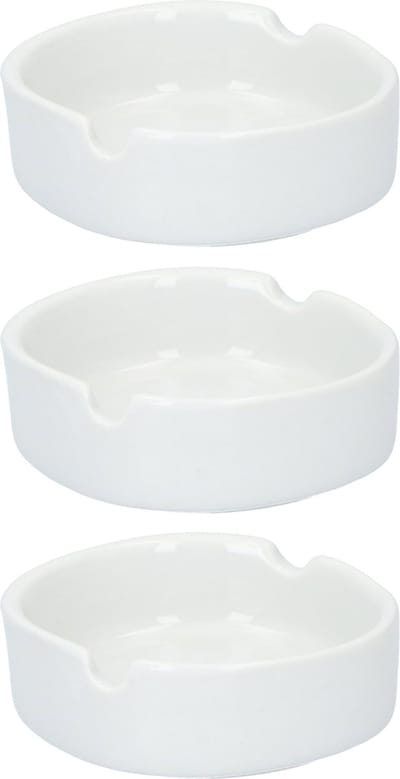 3x Witte ronde asbakken 8 cm keramiek - Asbak - Tuin artikelen - Rookwaren toebehoren/rokersbenodigdheden/tabak accessoires