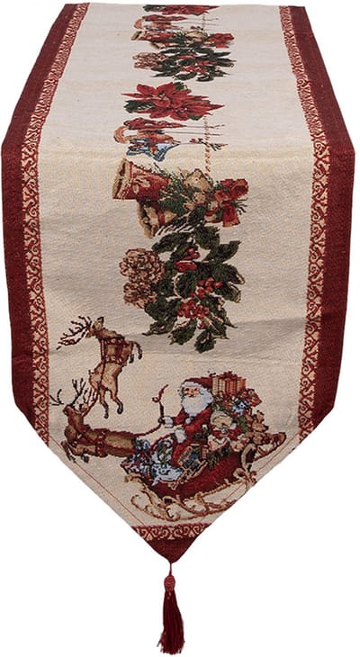 Clayre & Eef Tafelloper Kerst 33x180 cm Beige Polyester