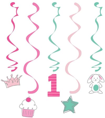 5 hangende slingers - doodle in roze