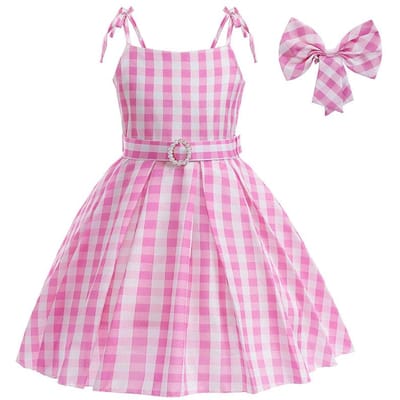 Roze Kostuum Meisjes Feestjurk Pop Film Verkleed Outfit Roze Ruitjesjurk Voor Kinderen Verjaardag Halloween Carnaval Kleding Kindr 130 white