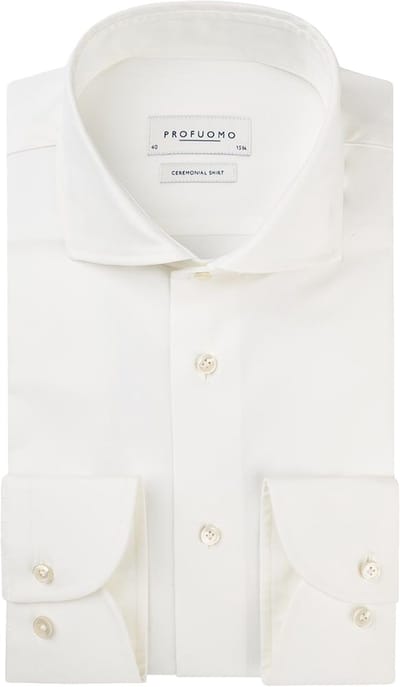 Profuomo slim fit heren overhemd - twill - offwhite - Strijkvriendelijk - Boordmaat: 38