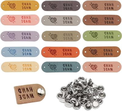 15 Stuks Handgemaakte Leren Studs Labels voor Naaiwerk, 2 Vormen (Strik en Rechthoek) in 4 Kleuren, Ideaal voor DIY Kledingdecoratie van Synthetisch Leer