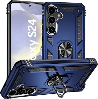 Hoesje Geschikt voor Samsung Galaxy S24 hoesje - Hybrid Armor Anti-Shock hoes - Arara Ringhouder TPU backcover - Blauw