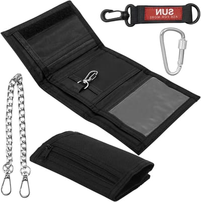 Slimme Kinderportemonnee met Ketting, Clip en Rits - Vouwbare Drievoudige Portemonnee voor Muntgeld en Briefjes, Zwart, 12x8x1cm