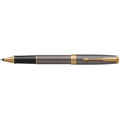 Parker Sonnet-rollerballpen | grijze lak met gouden details | fijne roestvrijstalen punt | Zwarte inkt | geschenkverpakking
