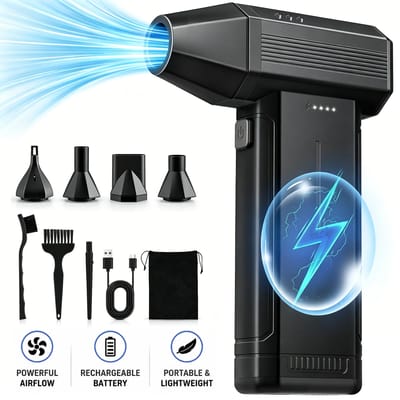150.000 toeren per minuut borstelloze motor, draadloze persluchtblazer, 3-snelheden instelbaar, 6000mAh oplaadbaar, 230g lichtgewicht turbojetventilator voor pc-toetsenbord, auto en huisreiniging.